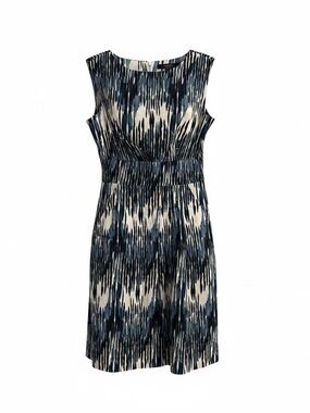 Calvin Klein White and Blue Abstract Print Sleeveless Mini Dress